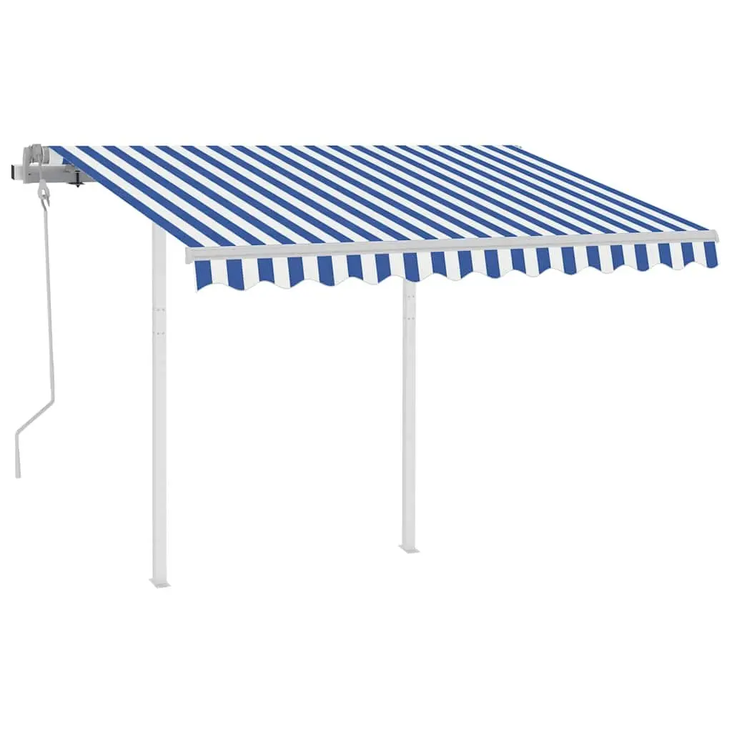 Manual Retractable Awning Adjustable Angle 3x2.5m Blue White Outdoor