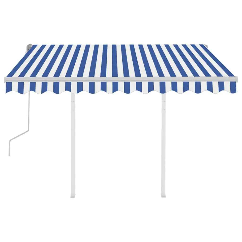 Manual Retractable Awning Adjustable Angle 3x2.5m Blue White Outdoor