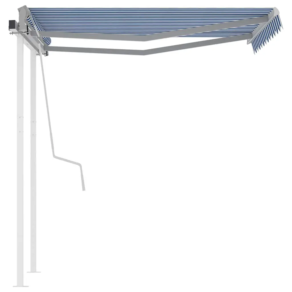 Manual Retractable Awning Adjustable Angle 3x2.5m Blue White Outdoor
