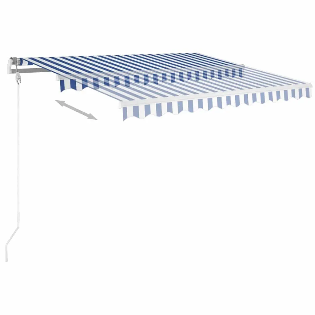 Manual Retractable Awning Adjustable Angle 3x2.5m Blue White Outdoor