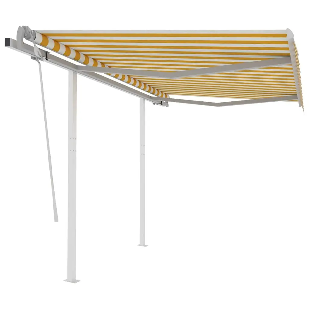 Manual Retractable Awning with Posts 3x2.5m Yellow White Patio Canopy Shade