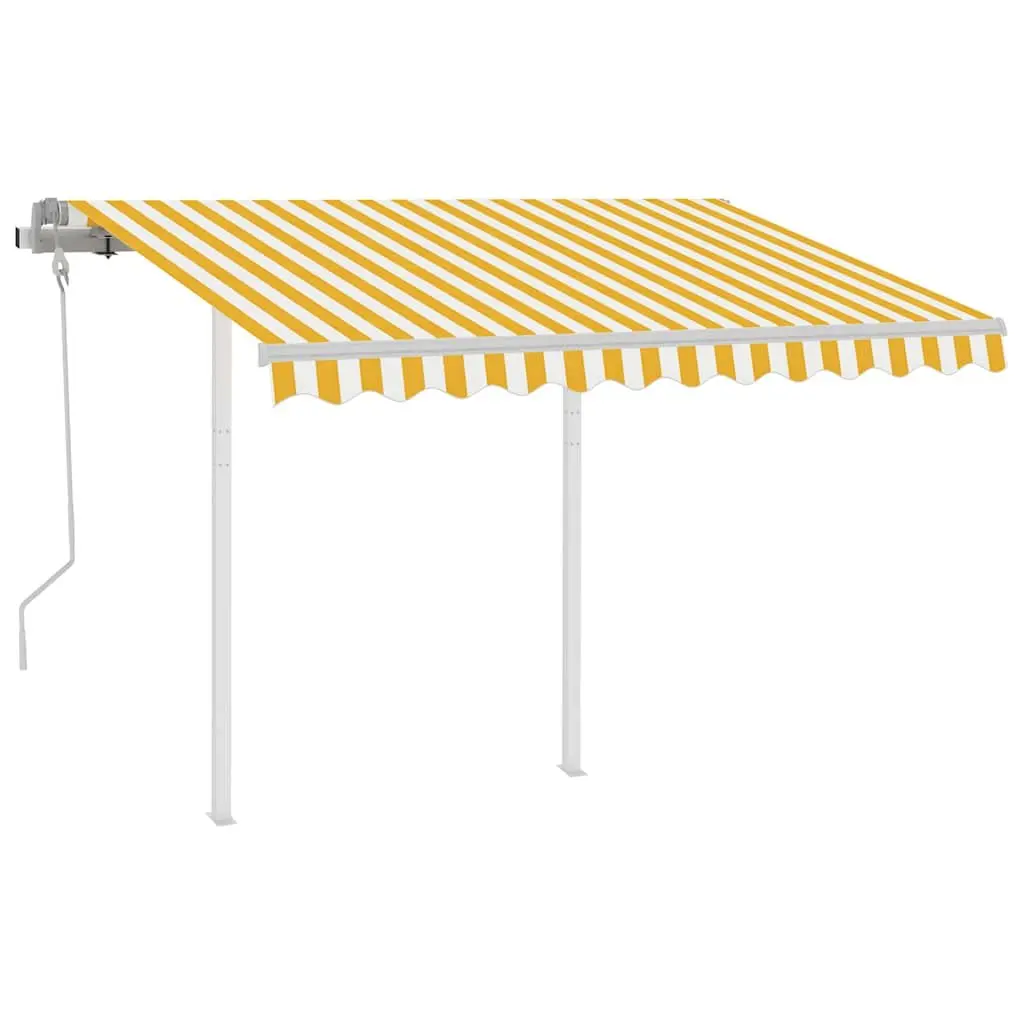 Manual Retractable Awning with Posts 3x2.5m Yellow White Patio Canopy Shade