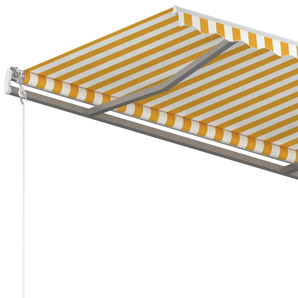 Manual Retractable Awning with Posts 3x2.5m Yellow White Patio Canopy Shade