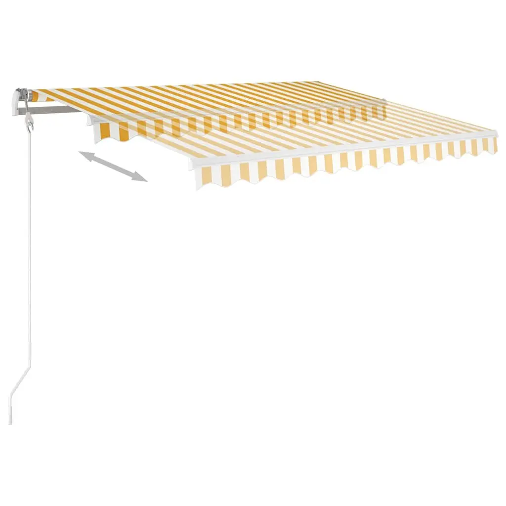 Manual Retractable Awning with Posts 3x2.5m Yellow White Patio Canopy Shade