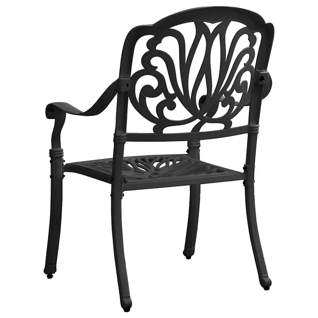 Outdoor Bistro Set Cast Aluminium Black 3 Piece Featuring Chairs and Table