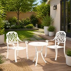 Enjoy a 3 Piece Bistro Set in White Cast Aluminium