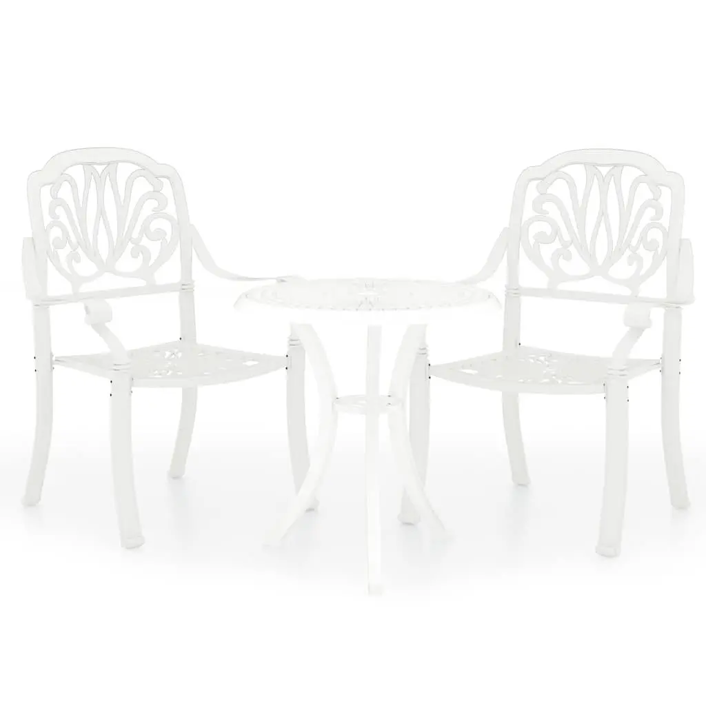 Bistro Set Outdoor Garden Furniture White Cast Aluminium 3 Piece Chairs Table
