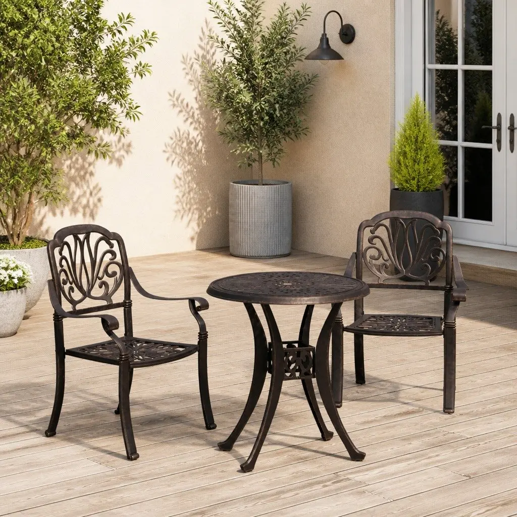 3 Piece Bistro Set Outdoor Garden Furniture Cast Aluminium Bronze