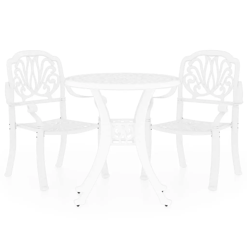 Outdoor Bistro Set 3 Piece Cast Aluminium White Garden Patio Table Chairs