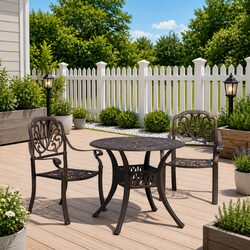 3 Piece Outdoor Bistro Set Cast Aluminium Brown Garden Patio Table Chairs
