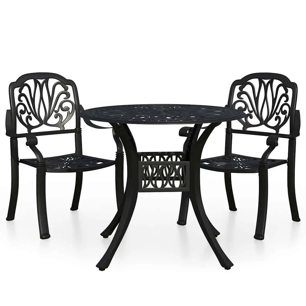 Outdoor Bistro Set Black Cast Aluminium 3 Piece Garden Furniture
