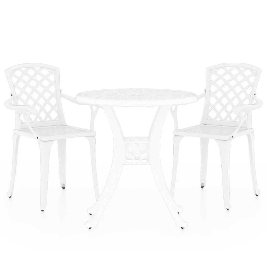 Bistro Set 3 Piece Outdoor Garden Furniture White Cast Aluminium with Umbrella Hole