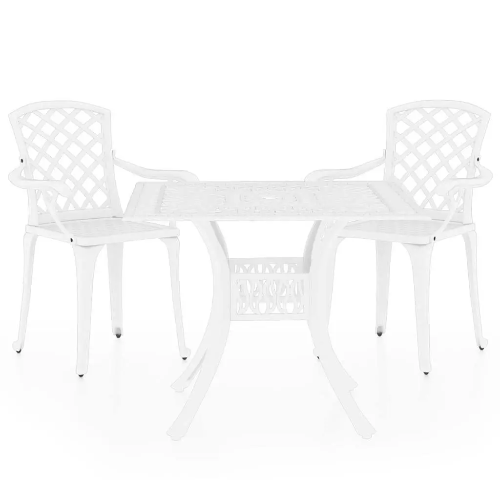 3 Piece Outdoor Bistro Set Cast Aluminium White Table with Umbrella Hole