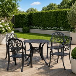 5 Piece Bistro Set Outdoor Furniture Cast Aluminium Table Chairs Black Garden