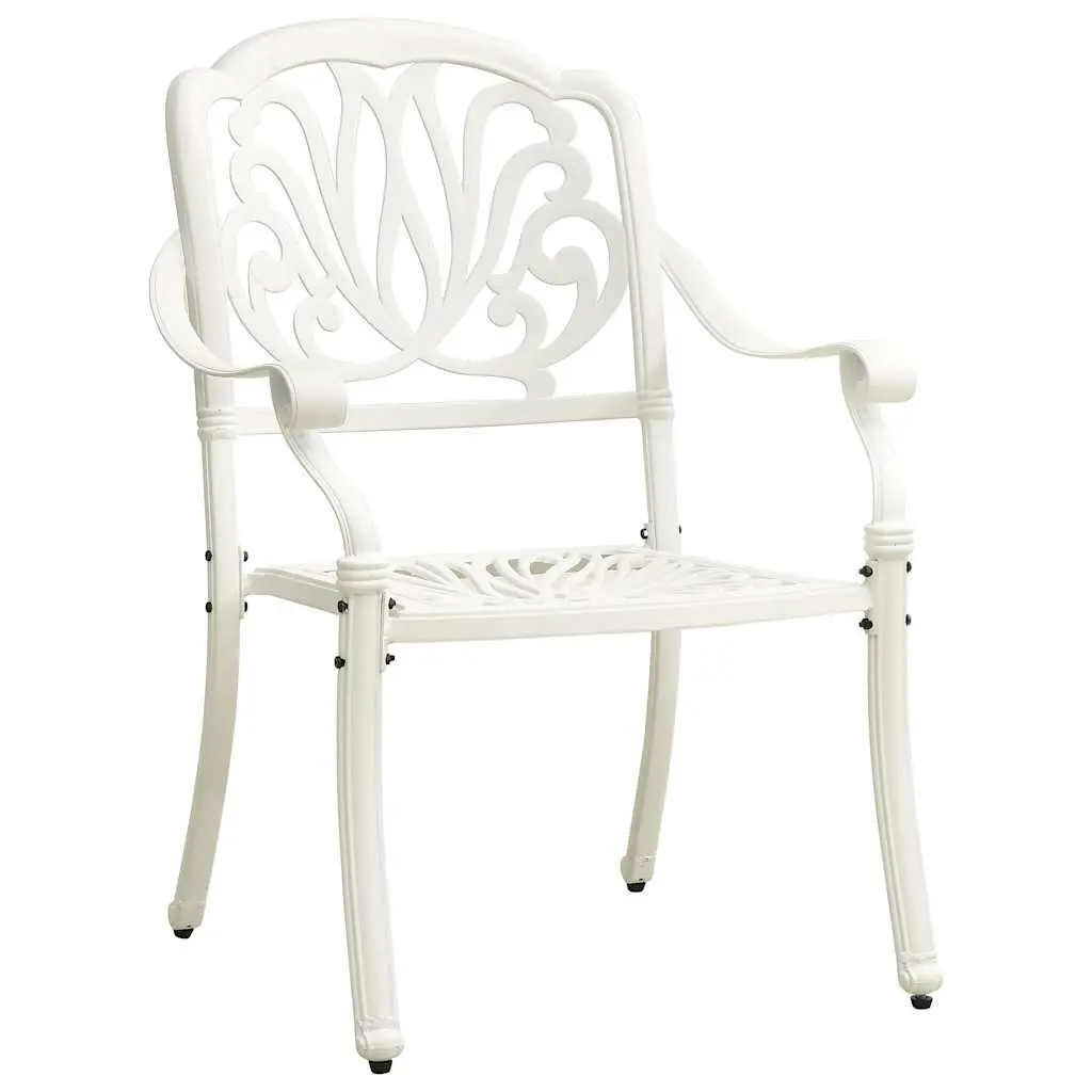 5 Piece Outdoor Bistro Set Cast Aluminium White Table Chairs Garden Furniture