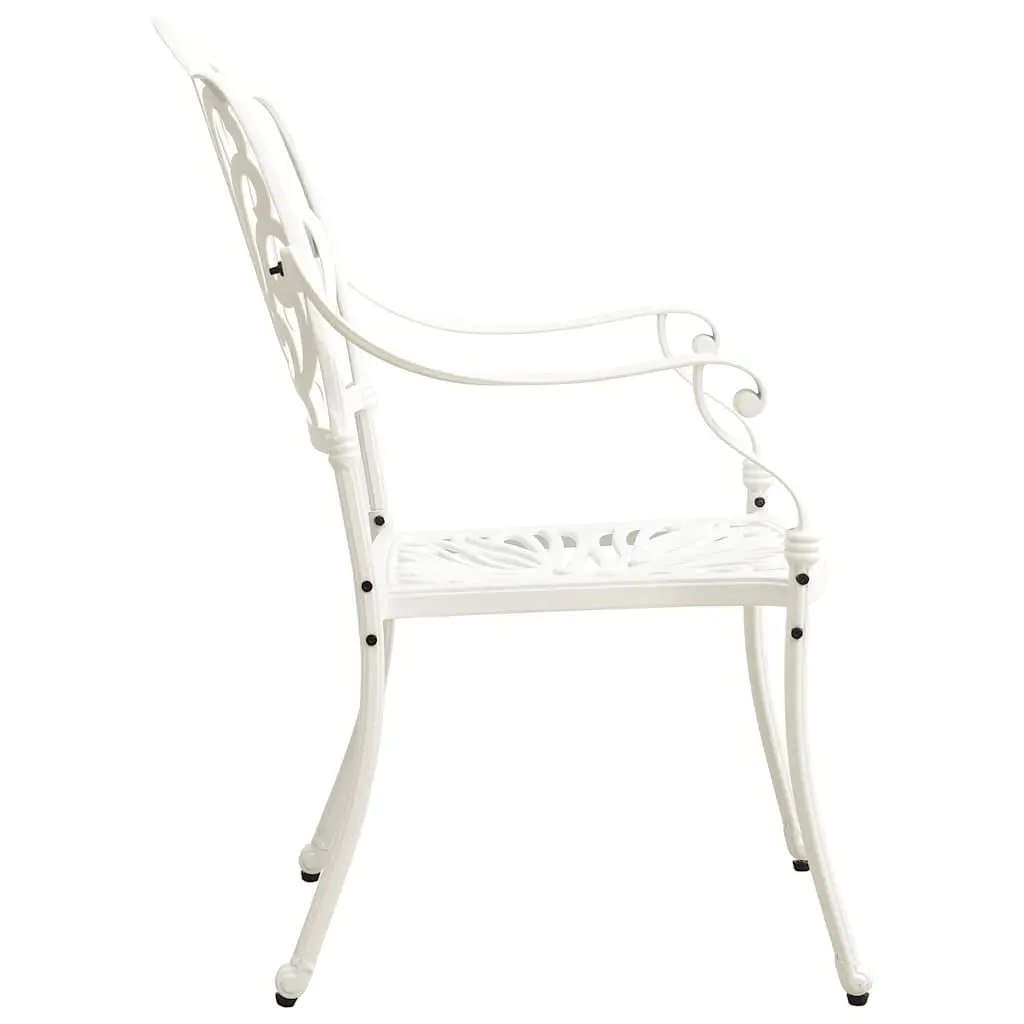 5 Piece Outdoor Bistro Set Cast Aluminium White Table Chairs Garden Furniture