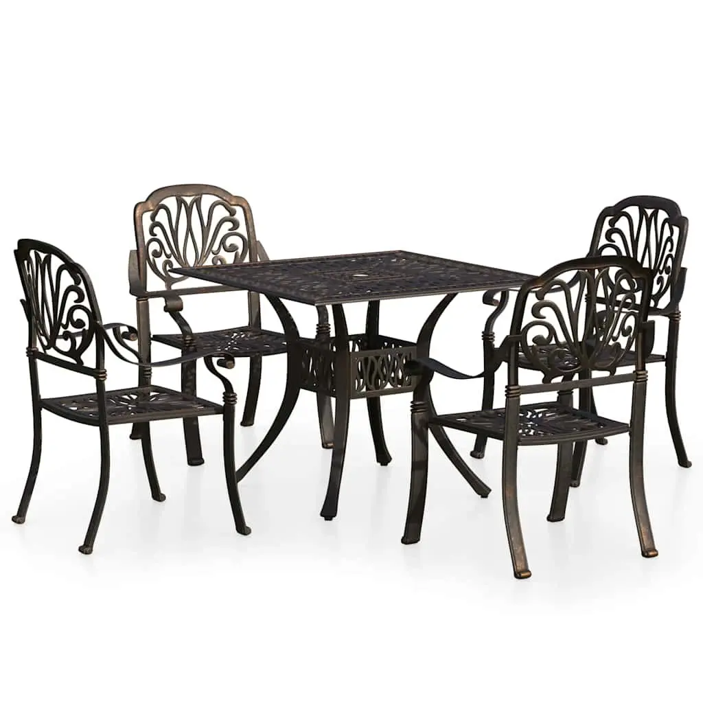 5 Piece Outdoor Bistro Set Cast Aluminium Brown Patio Furniture Table Chairs