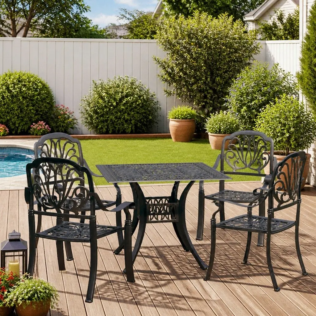 5 Piece Cast Aluminium Bistro Set Weather Resistant Table and Chairs for Garden Patio Outdoor Use