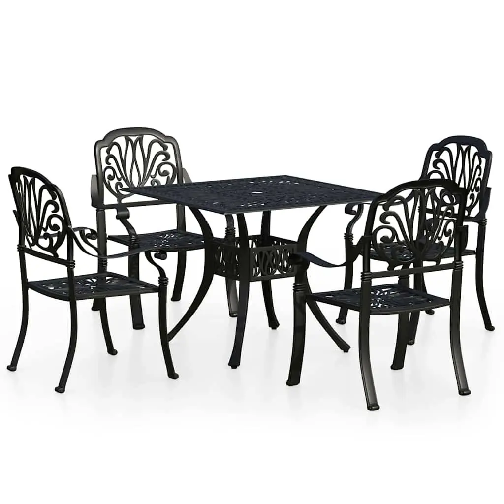 5 Piece Cast Aluminium Bistro Set Weather Resistant Table and Chairs for Garden Patio Outdoor Use