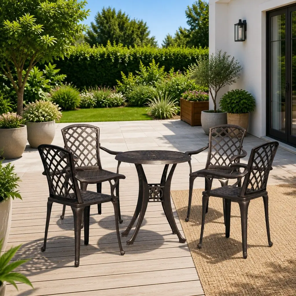 5 Piece Bistro Set Outdoor Garden Furniture Cast Aluminium Brown