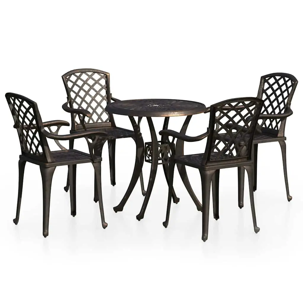 5 Piece Bistro Set Outdoor Garden Furniture Cast Aluminium Brown