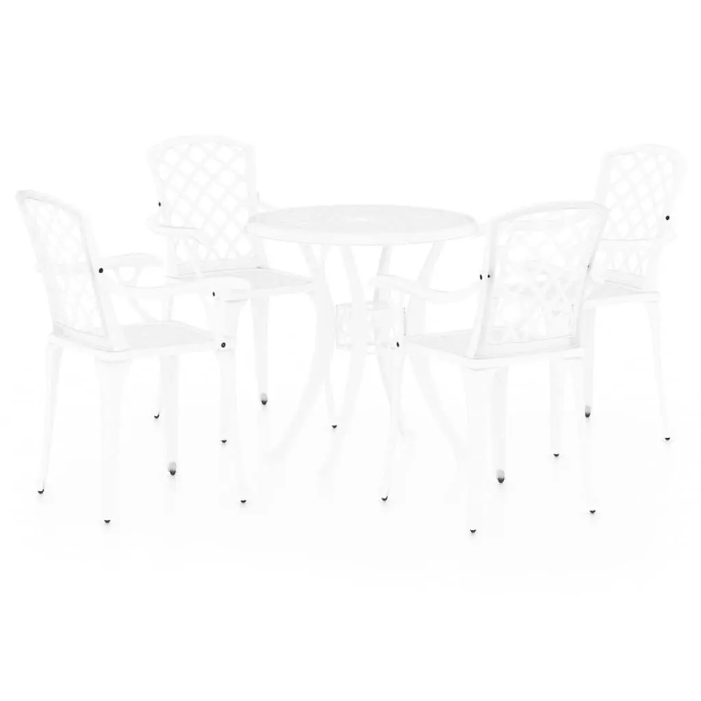 5 Piece Bistro Set Outdoor Dining Chairs Table Cast Aluminium White Garden