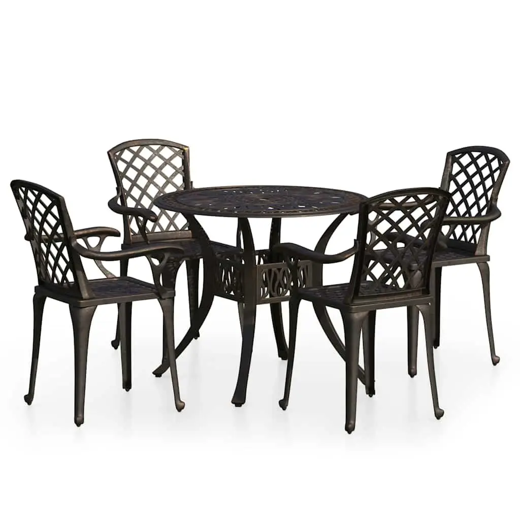 5 Piece Bistro Set Cast Aluminium Outdoor Furniture Brown