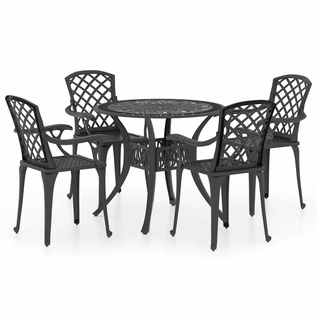 5 Piece Bistro Set Cast Aluminium Black Outdoor Furniture Garden Patio Seating