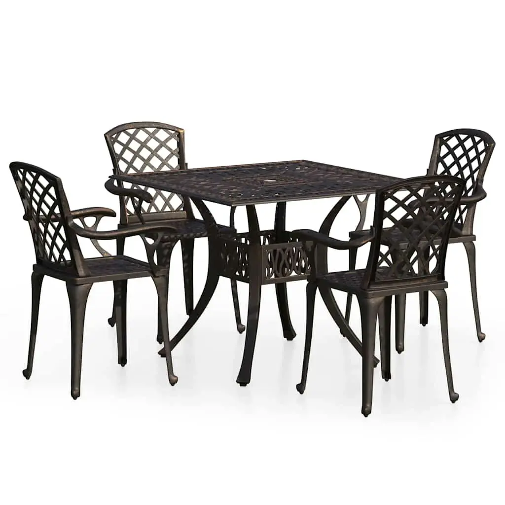 Outdoor Furniture Set 5 Piece Cast Aluminium Brown Bistro Table and Chairs