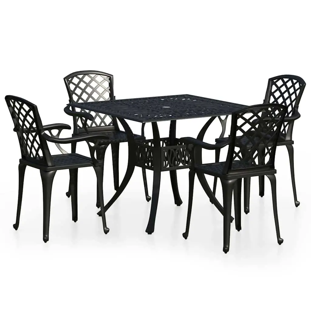 5 Piece Bistro Set Cast Aluminium Black Outdoor Furniture Table Chairs