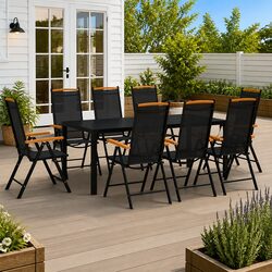 9 Piece Outdoor Dining Set Aluminium Black Garden Furniture Patio Table Chairs