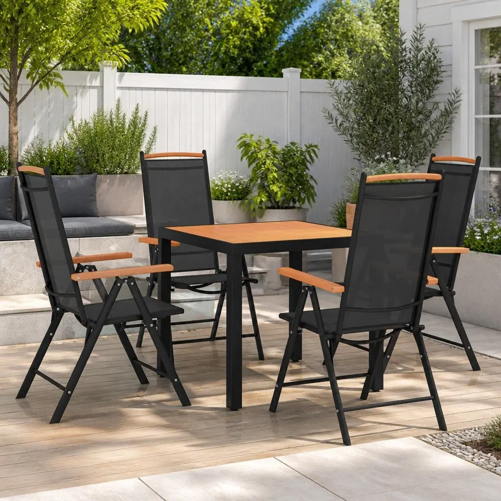 5 Piece Folding Garden Dining Set Adjustable Black Aluminium Frame with WPC Top