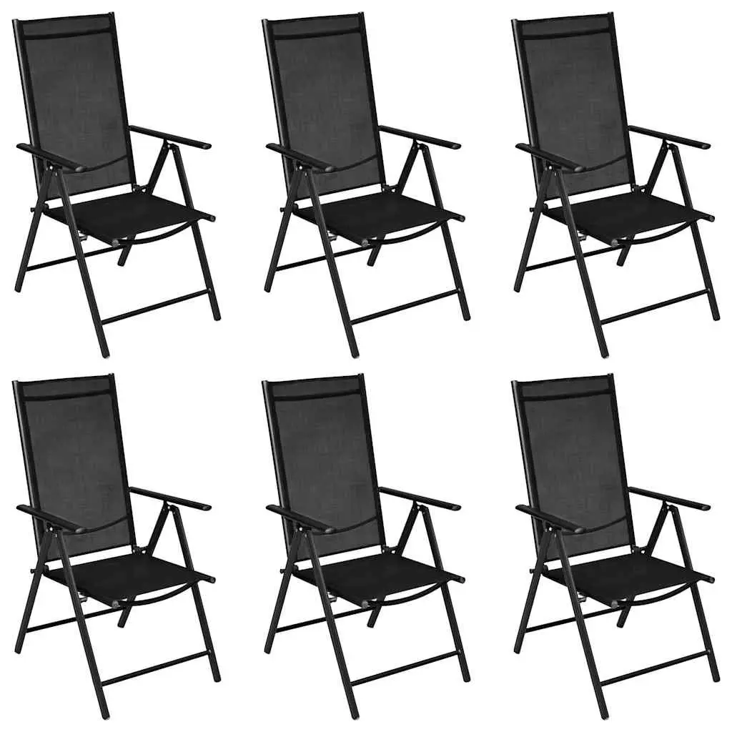 Garden Dining Set 7 Piece Outdoor Furniture Aluminium Frame Textilene Seats Glass Tabletop Black