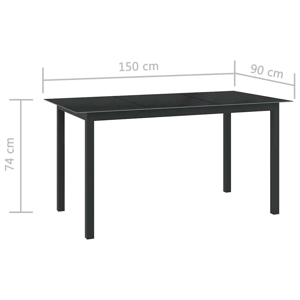 Garden Dining Set 7 Piece Outdoor Furniture Aluminium Frame Textilene Seats Glass Tabletop Black