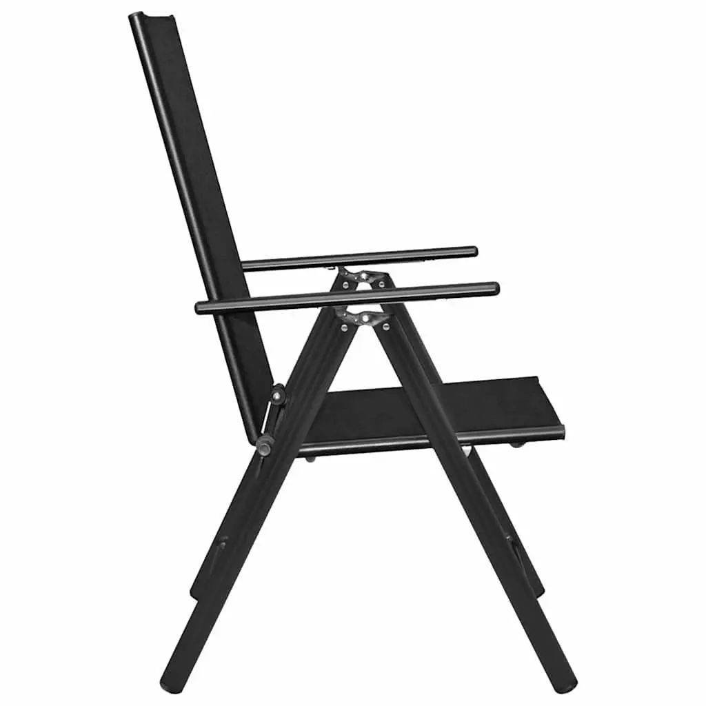 Garden Dining Set 7 Piece Outdoor Furniture Aluminium Frame Textilene Seats Glass Tabletop Black