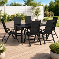 Outdoor Garden Dining Set 7 Piece Patio Furniture Aluminium Frame Glass Table