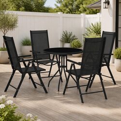 5 Piece Outdoor Garden Dining Set Aluminium Frame Textilene Chairs Glass Table