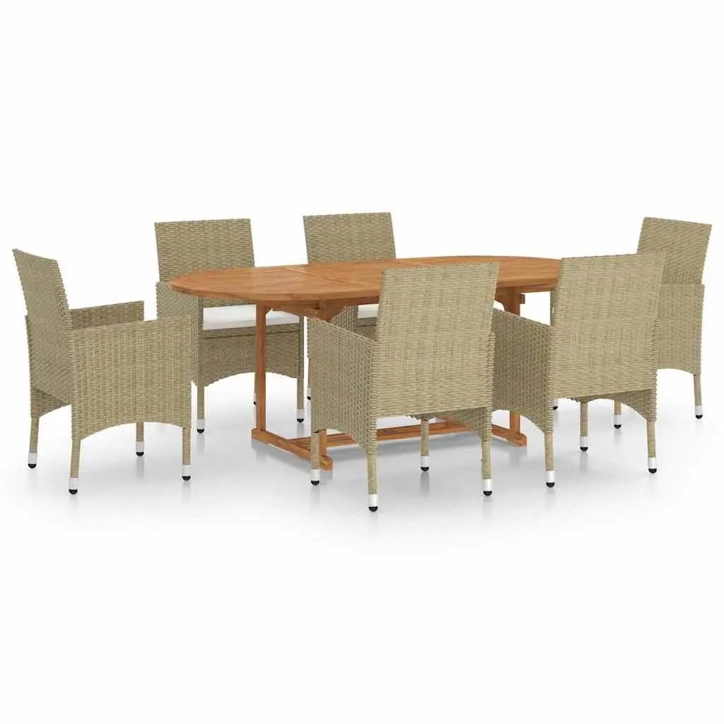 Garden Dining Set 7 Piece Outdoor Table Chairs Poly Rattan Beige