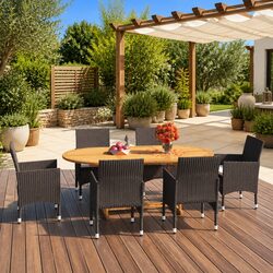 Garden Dining Set 7 Piece Outdoor Furniture Rattan Brown Table Chairs Cushions