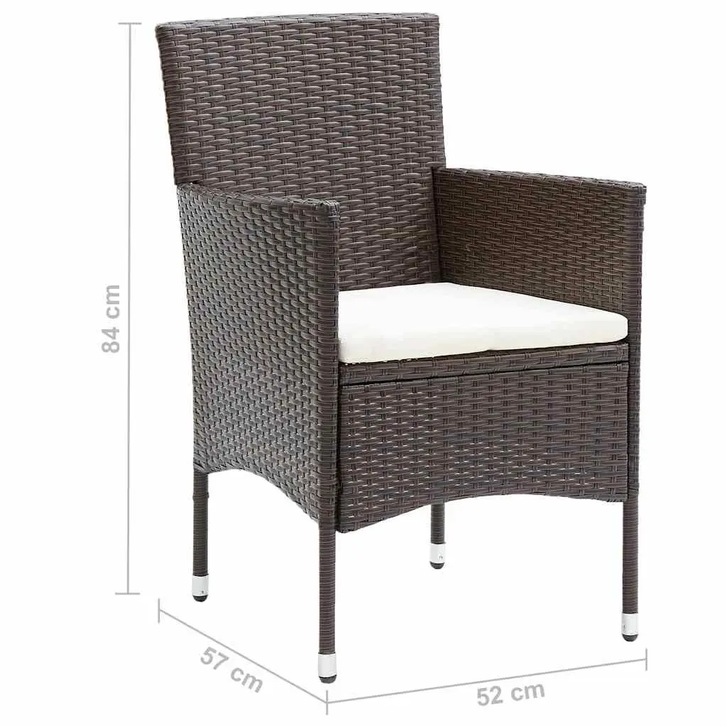 Outdoor Rattan Dining Set 7 Piece Including Brown Table and Chairs with Cushions