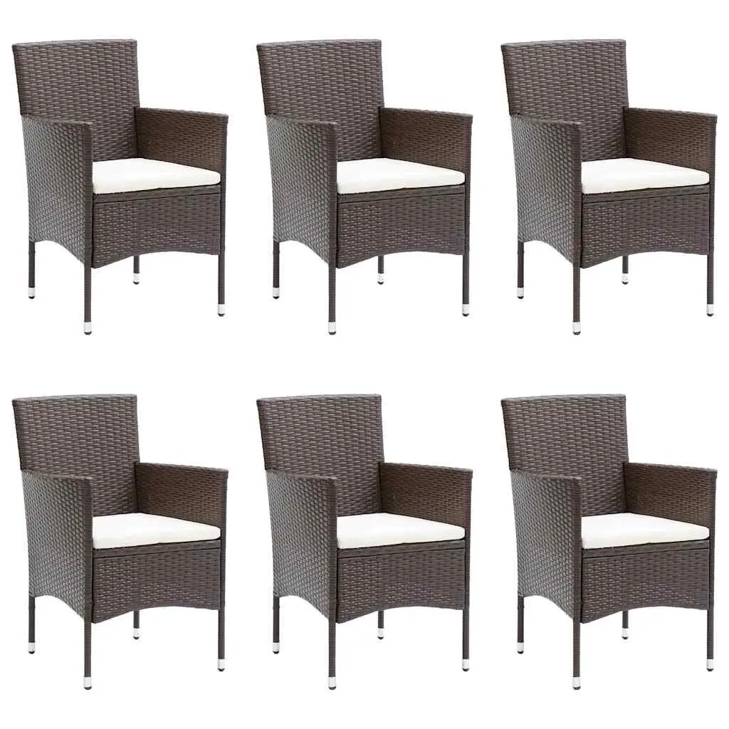 Outdoor Rattan Dining Set 7 Piece Including Brown Table and Chairs with Cushions