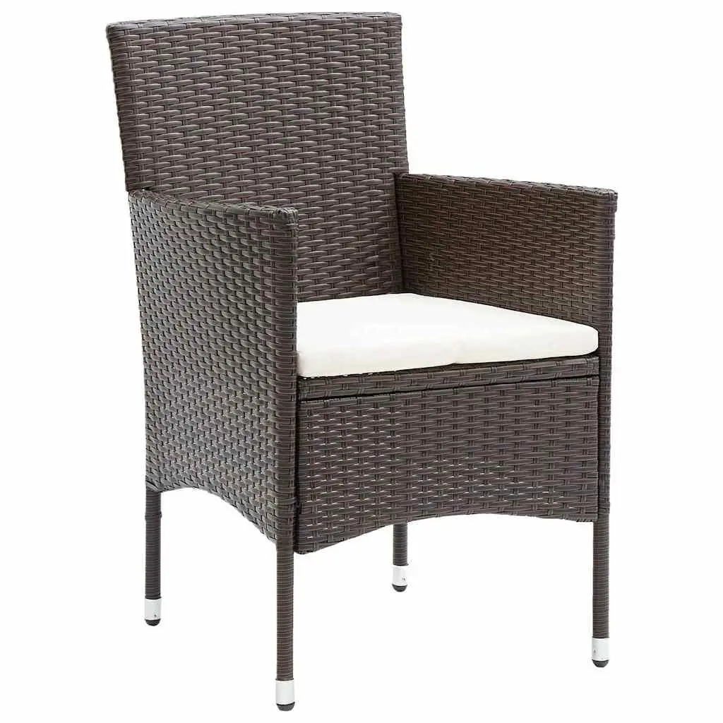 Outdoor Rattan Dining Set 7 Piece Including Brown Table and Chairs with Cushions