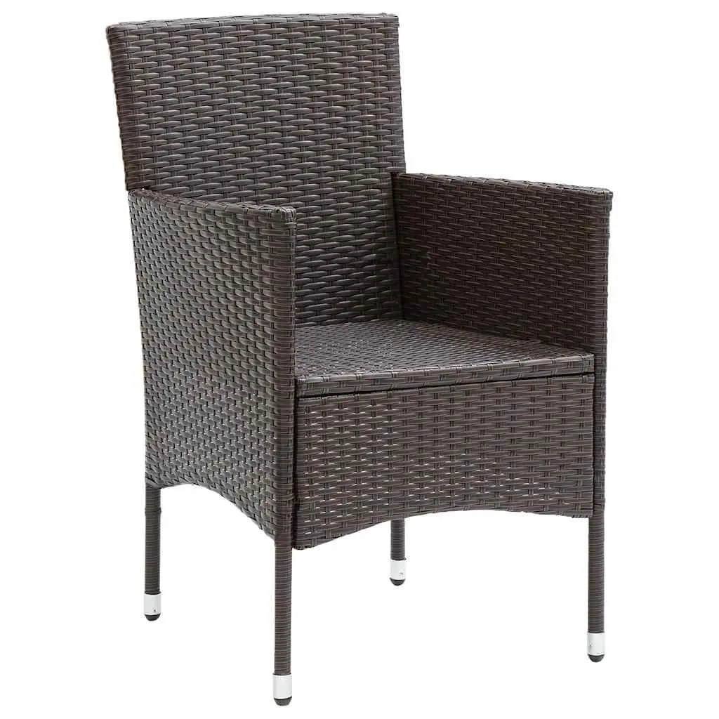 Outdoor Rattan Dining Set 7 Piece Including Brown Table and Chairs with Cushions