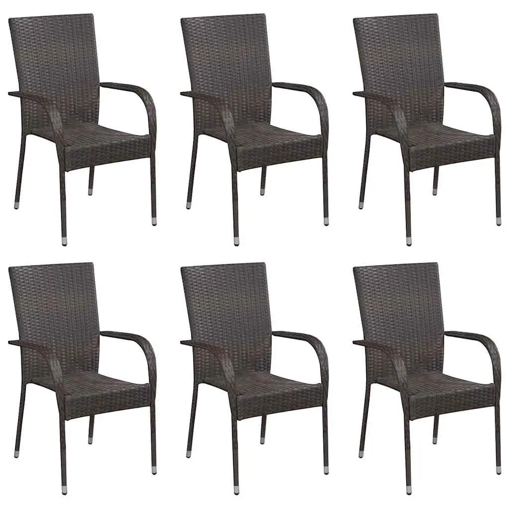 Garden Dining Set 7 Piece Outdoor Table Chairs Poly Rattan Brown Acacia Wood