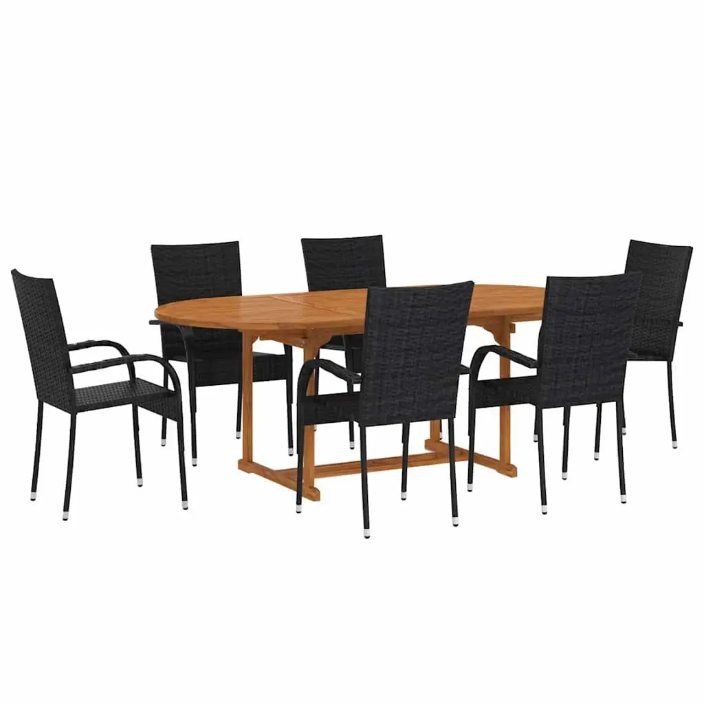 7 Piece Garden Dining Set Outdoor Patio Table Chairs PE Rattan Black