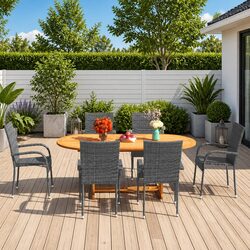 7 Piece Garden Dining Set Outdoor Table Chairs Poly Rattan Grey Patio Furniture