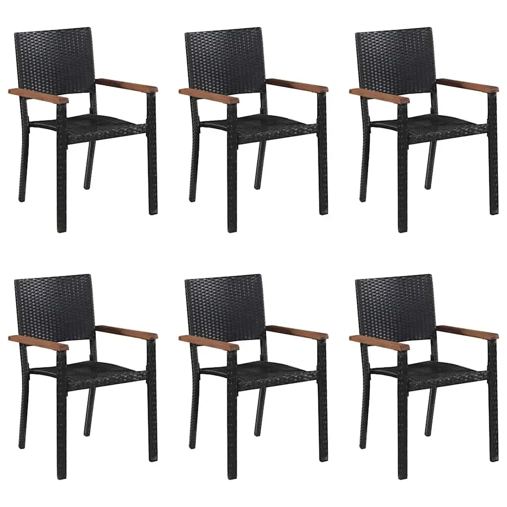 Garden Dining Set 7 Piece Black Rattan Chairs Solid Acacia Wood Table Outdoor Furniture