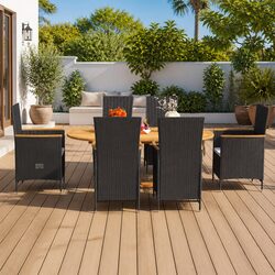 Garden Dining Set 7 Piece Outdoor Furniture Table Chairs Rattan Black