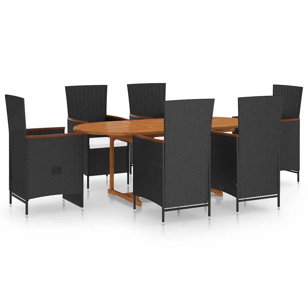 Garden Dining Set 7 Piece Outdoor Furniture Rattan Black