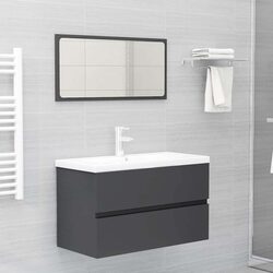 Stylish Grey Bathroom Set with Sink and Mirror